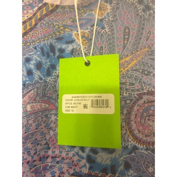 SAM EDELMAN NWT Blue Paisley Print Asymmetrical Ruffle Midi
Dress Size 12 - Picture 10 of 12